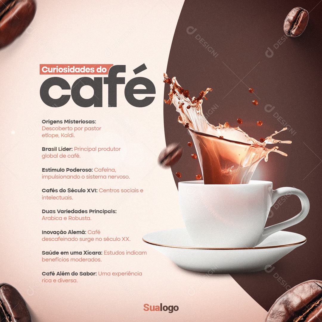 Cafeteria Curiosidades do café Social Media PSD Editável