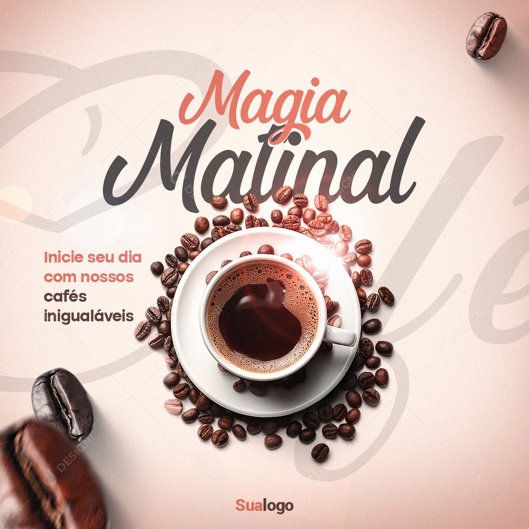 Cafeteria Magia Matinal cafés inigualáveis Social Media PSD Editável