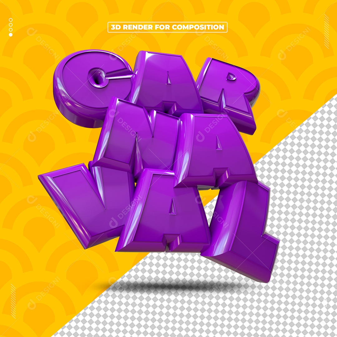 Carnaval Texto 3D Roxo para Composição PSD