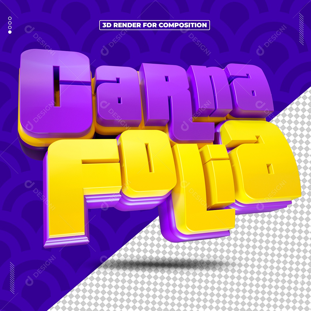 Carna Folia Selo 3D Roxo e Amarelo para Composição PSD