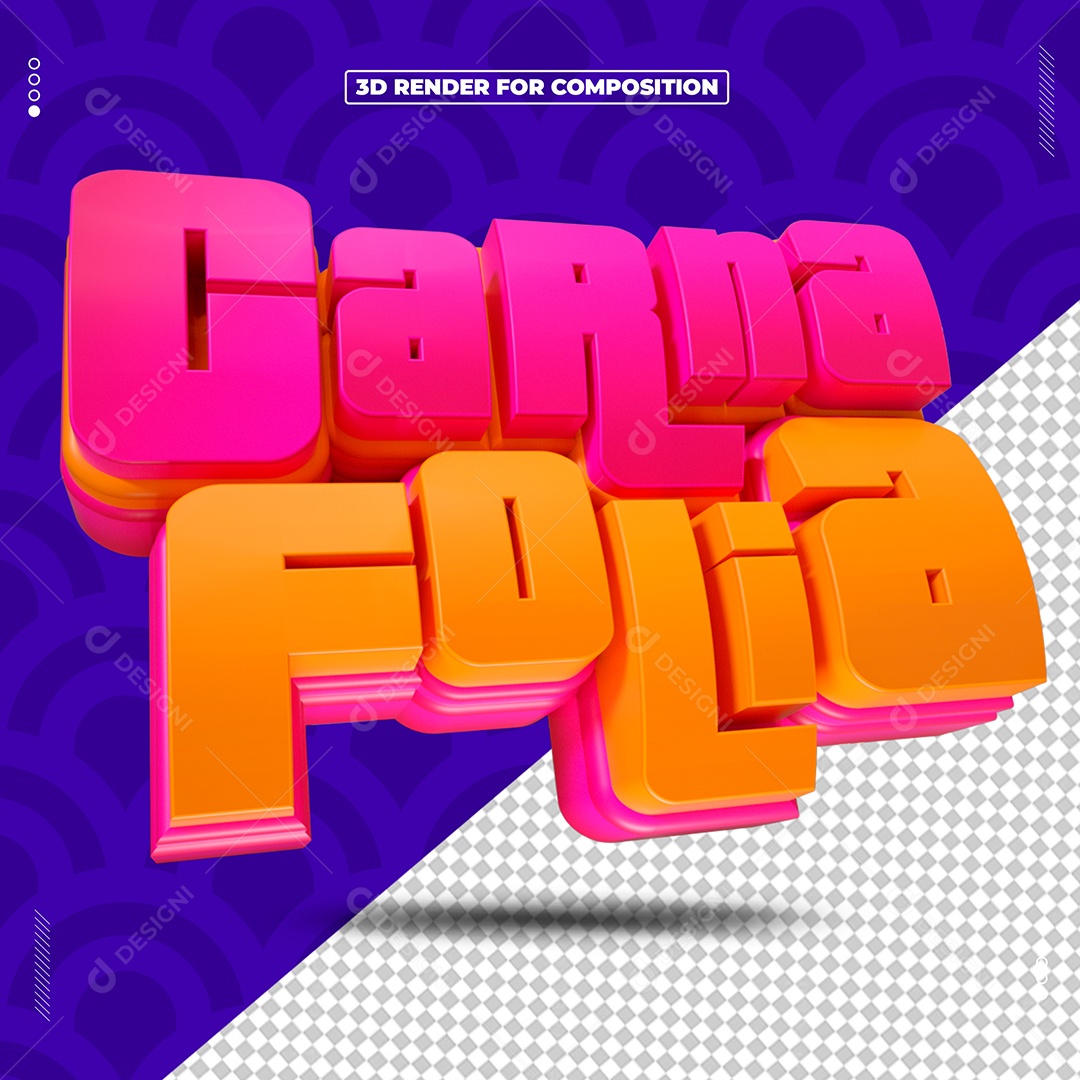 Carna Folia Selo 3D Rosa e Laranja para Composição PSD