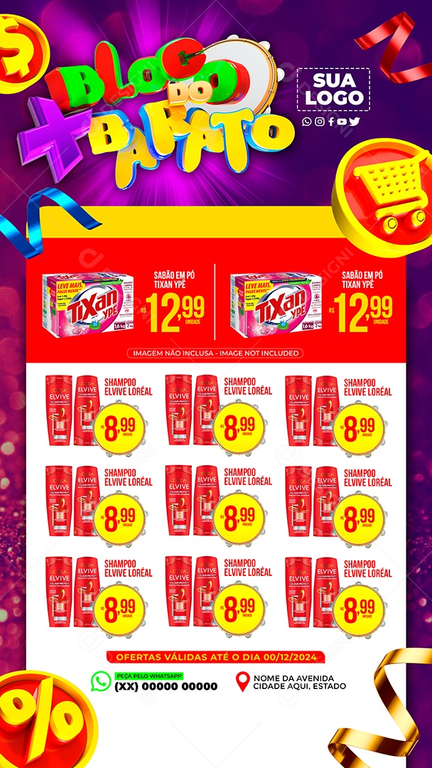 Story Carnaval Supermercado Bloco Do Barato Sabão em Pó Shampoo Social Media PSD Editável