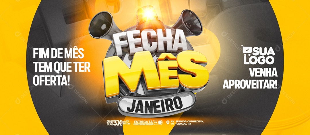 Social Media Banner Fecha Mês Janeiro PSD Editável
