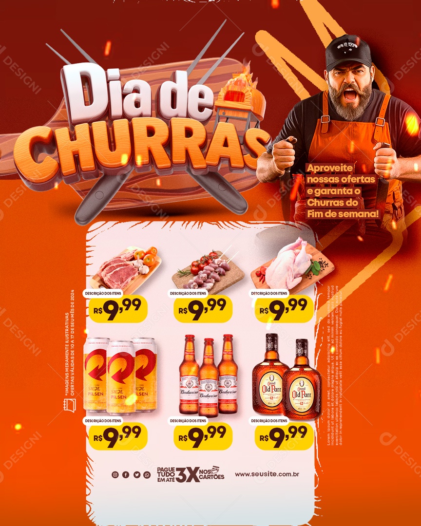 Social Media Encarte Dia De Churras Ofertas PSD Editável