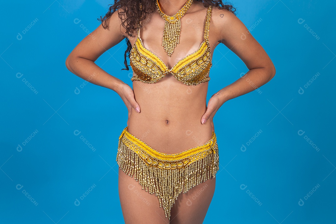 Pessoa fantasiada com roupa de carnaval.