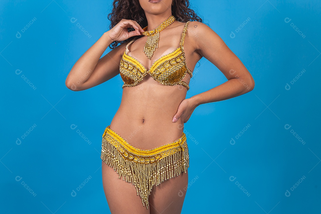 Pessoa fantasiada com roupa de carnaval.