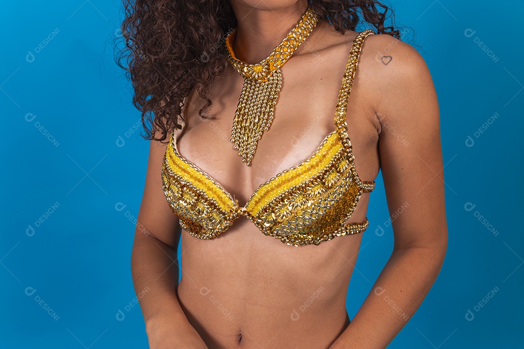 Pessoa fantasiada com roupa de carnaval.