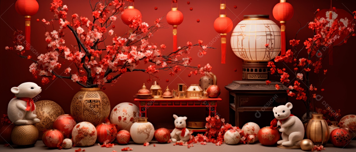 Festival do Ano Novo Chinês, fundo de estilo chinês.