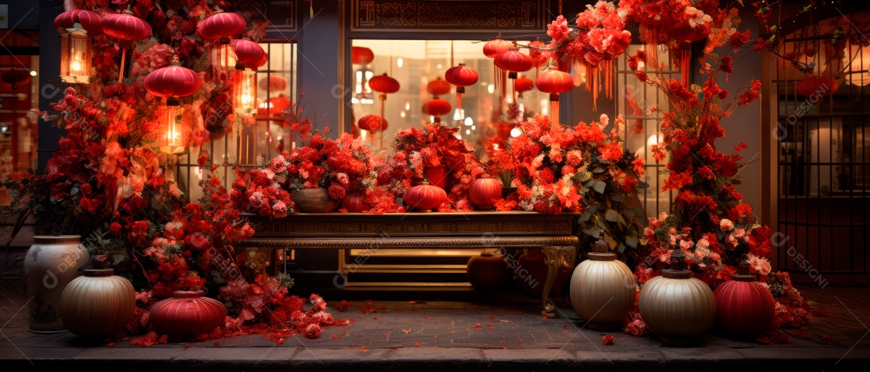 Festival do Ano Novo Chinês, fundo de estilo chinês.