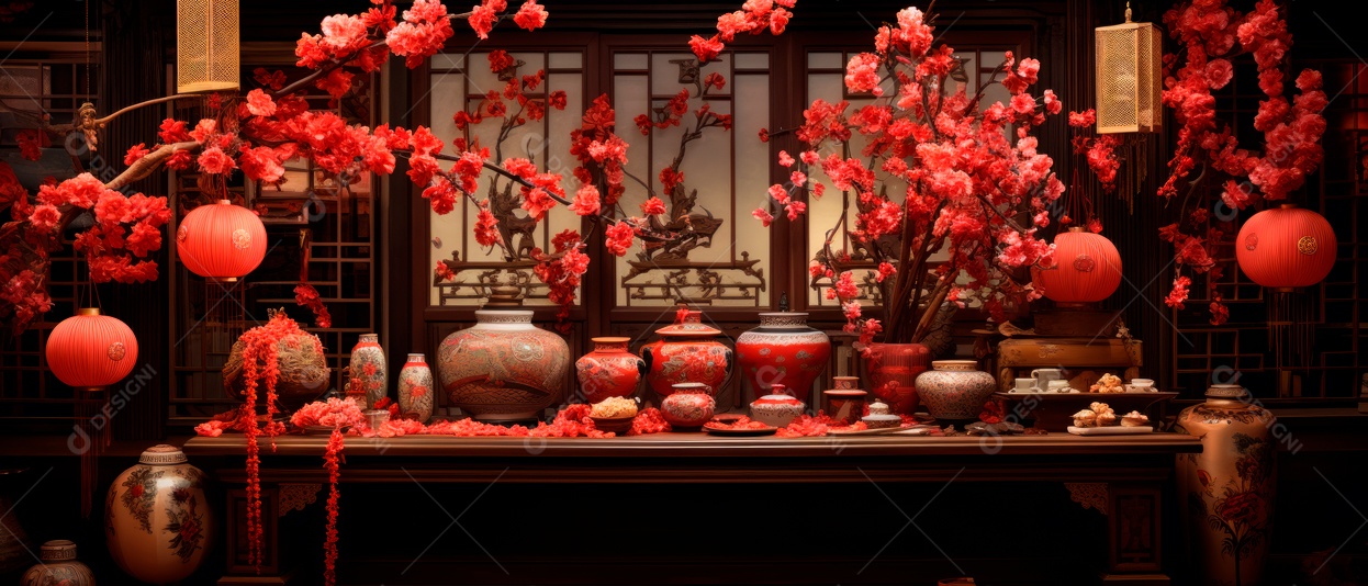 Festival do Ano Novo Chinês, fundo de estilo chinês.