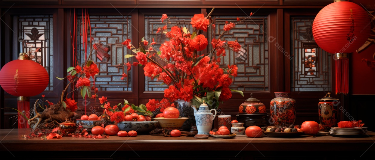 Festival do Ano Novo Chinês, fundo de estilo chinês.