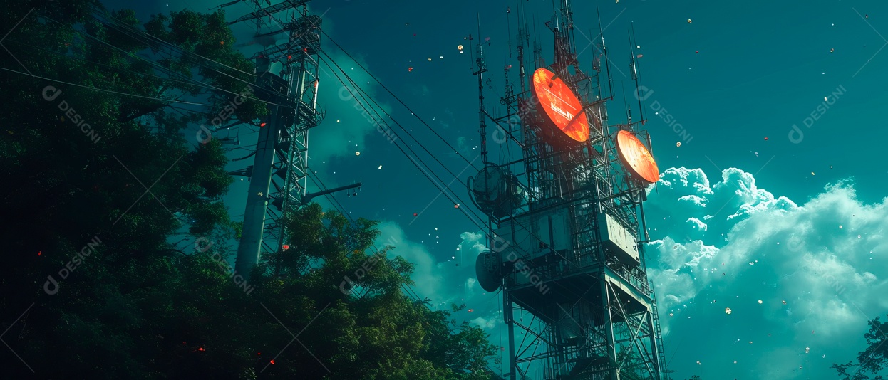 Antenas de transmissão para ondas de rádio, internet, sistemas de áudio, vídeo e comunicação.