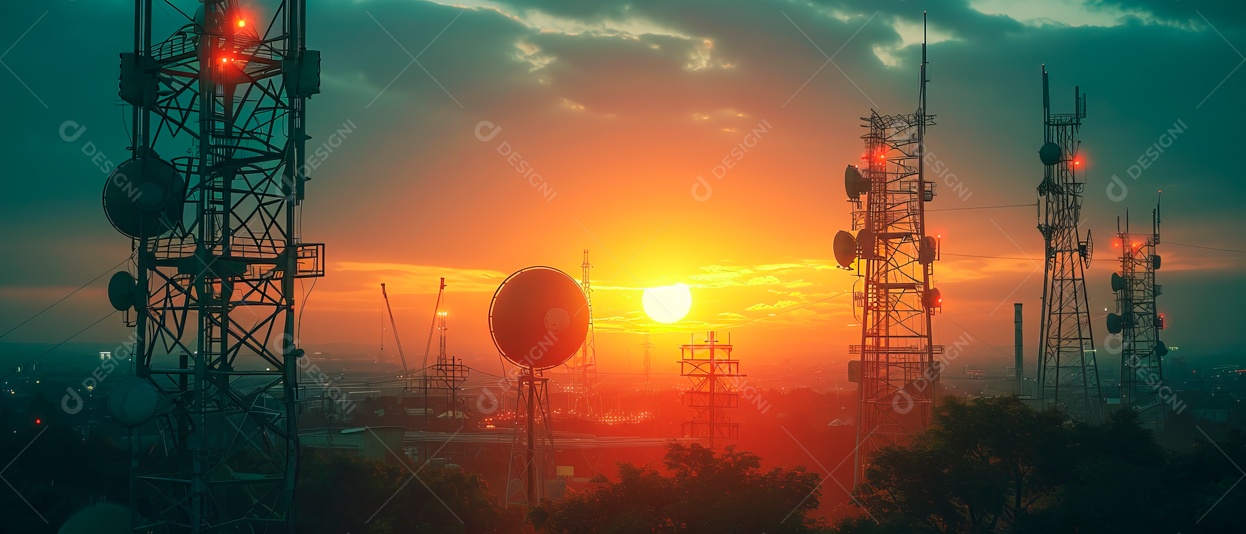 Antenas de transmissão para ondas de rádio, internet, sistemas de áudio, vídeo e comunicação.