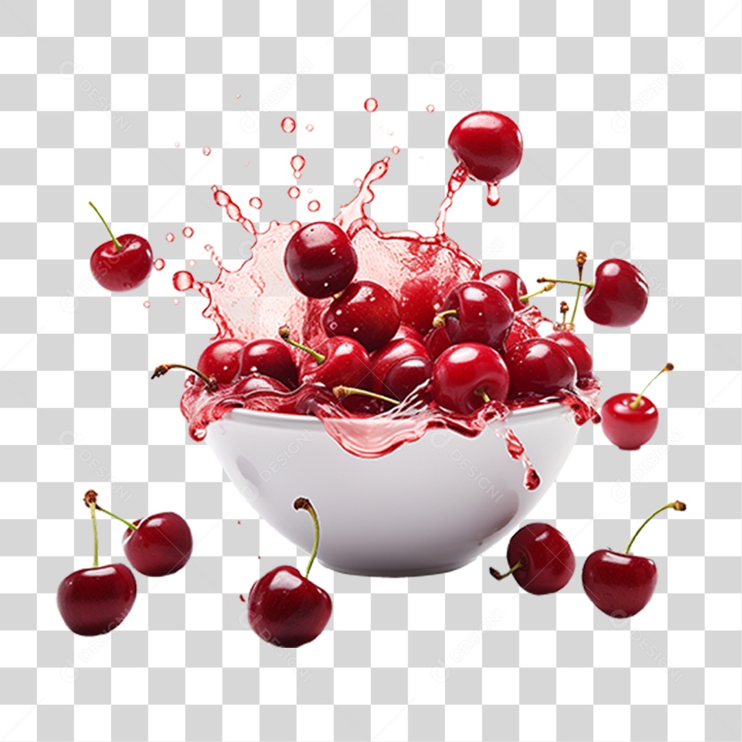Vasilha com Cerejas PNG Transparente