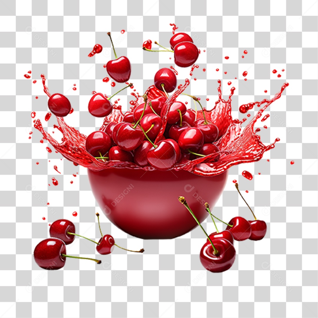 Vasilha com Cerejas PNG Transparente