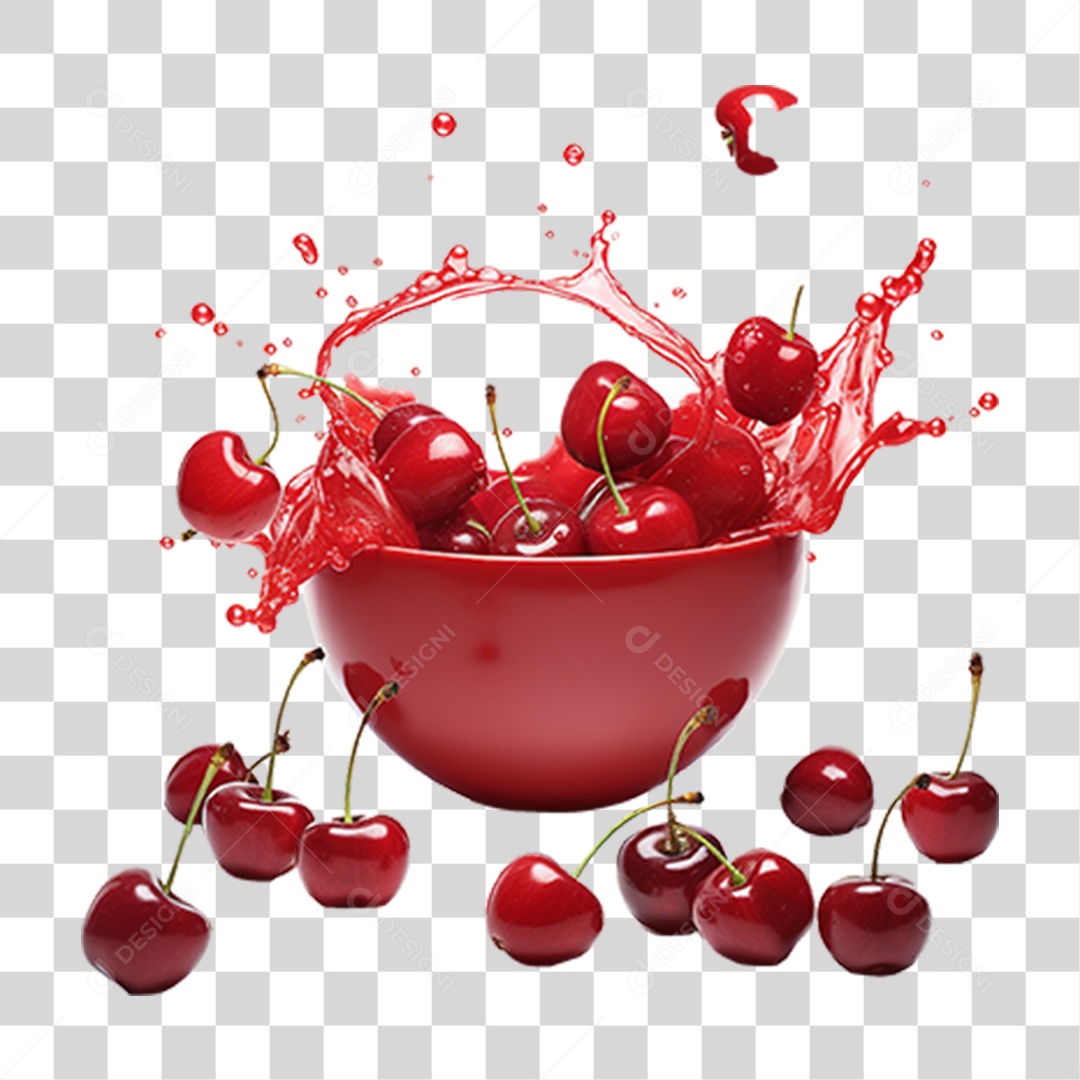 Vasilha com Cerejas PNG Transparente