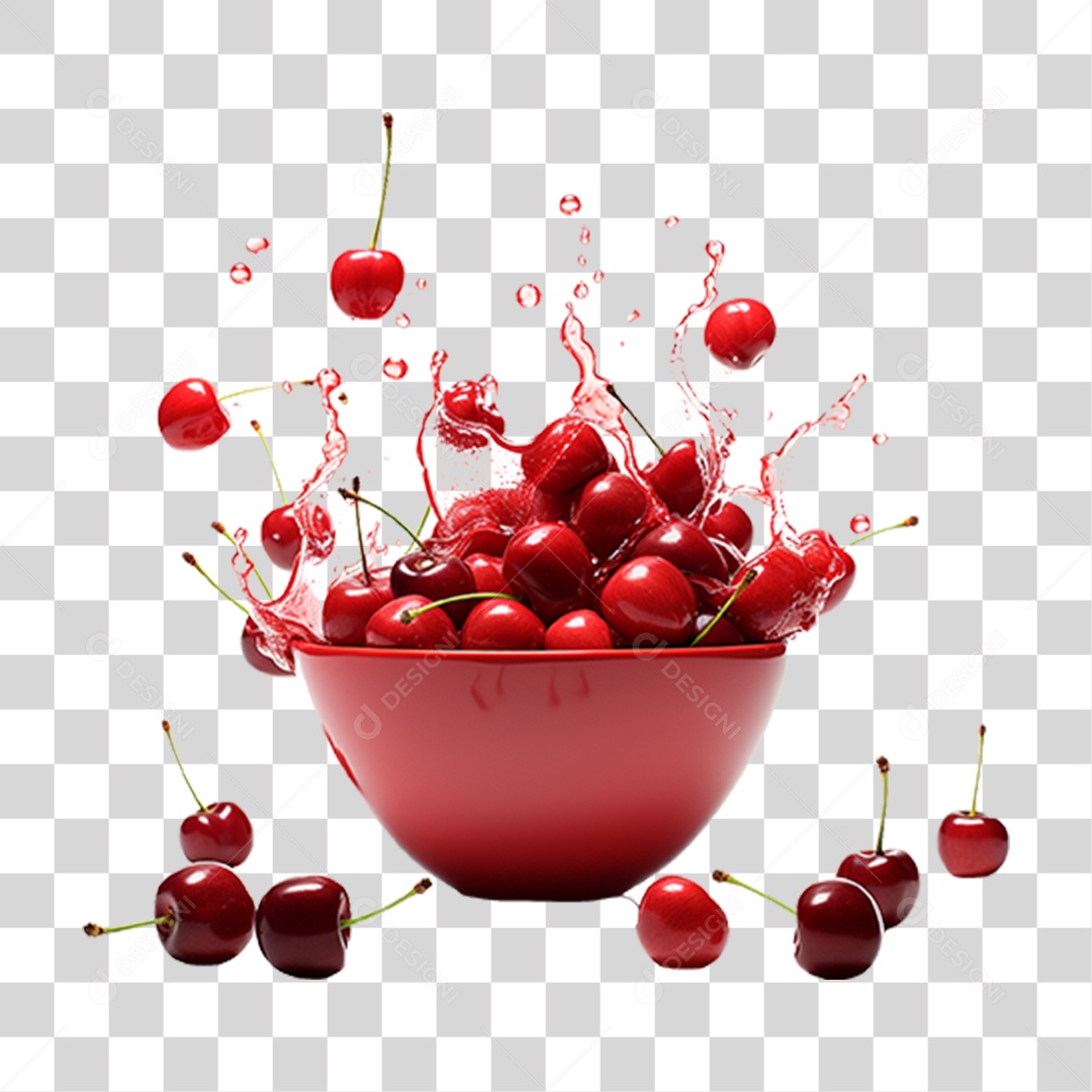 Vasilha com Cerejas PNG Transparente