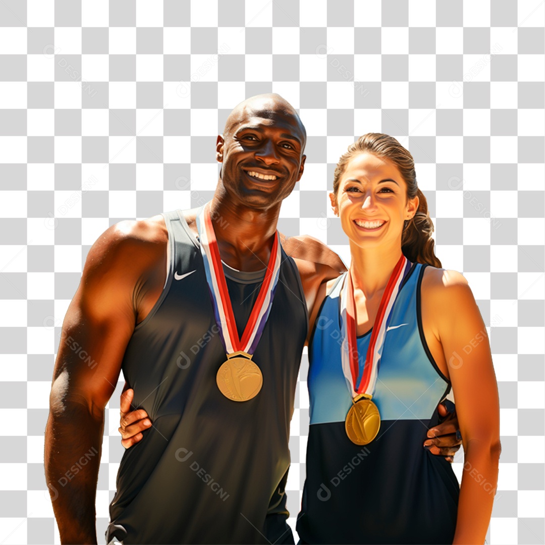 Atletas Competidores com Medalhas PNG Transparente