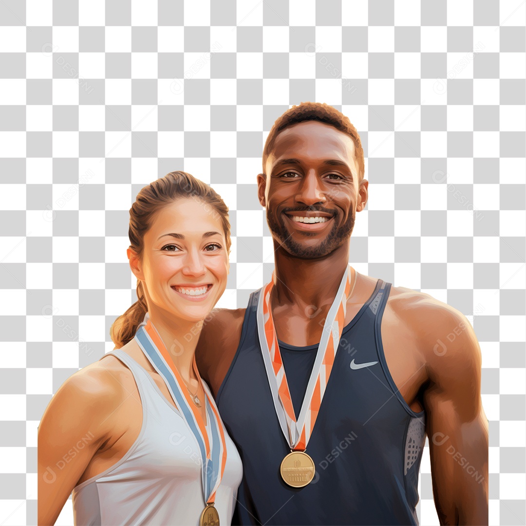 Atletas Competidores com Medalhas PNG Transparente