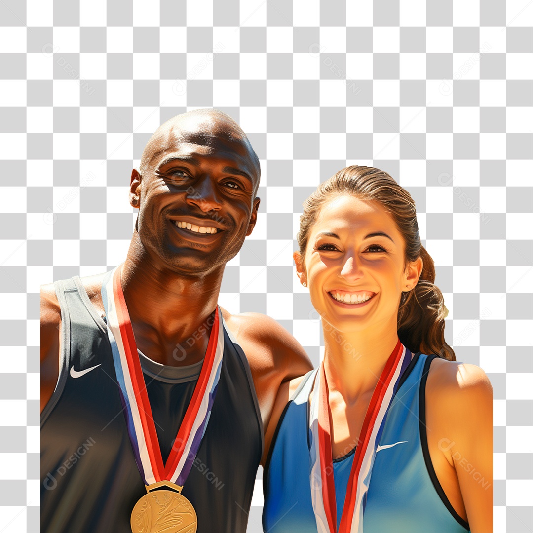Atletas Competidores com Medalhas PNG Transparente