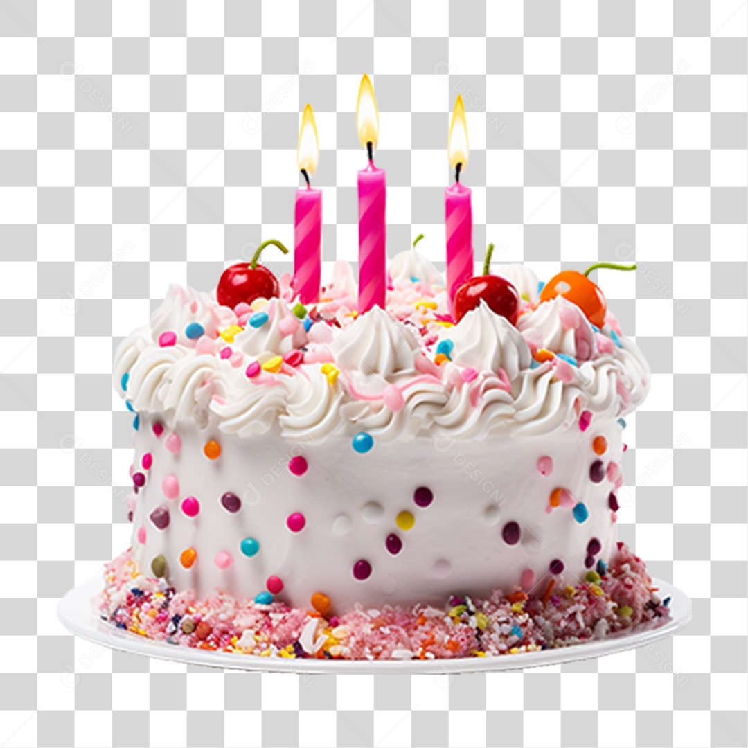 Bolo de Aniversário Enfeitado PNG Transparente