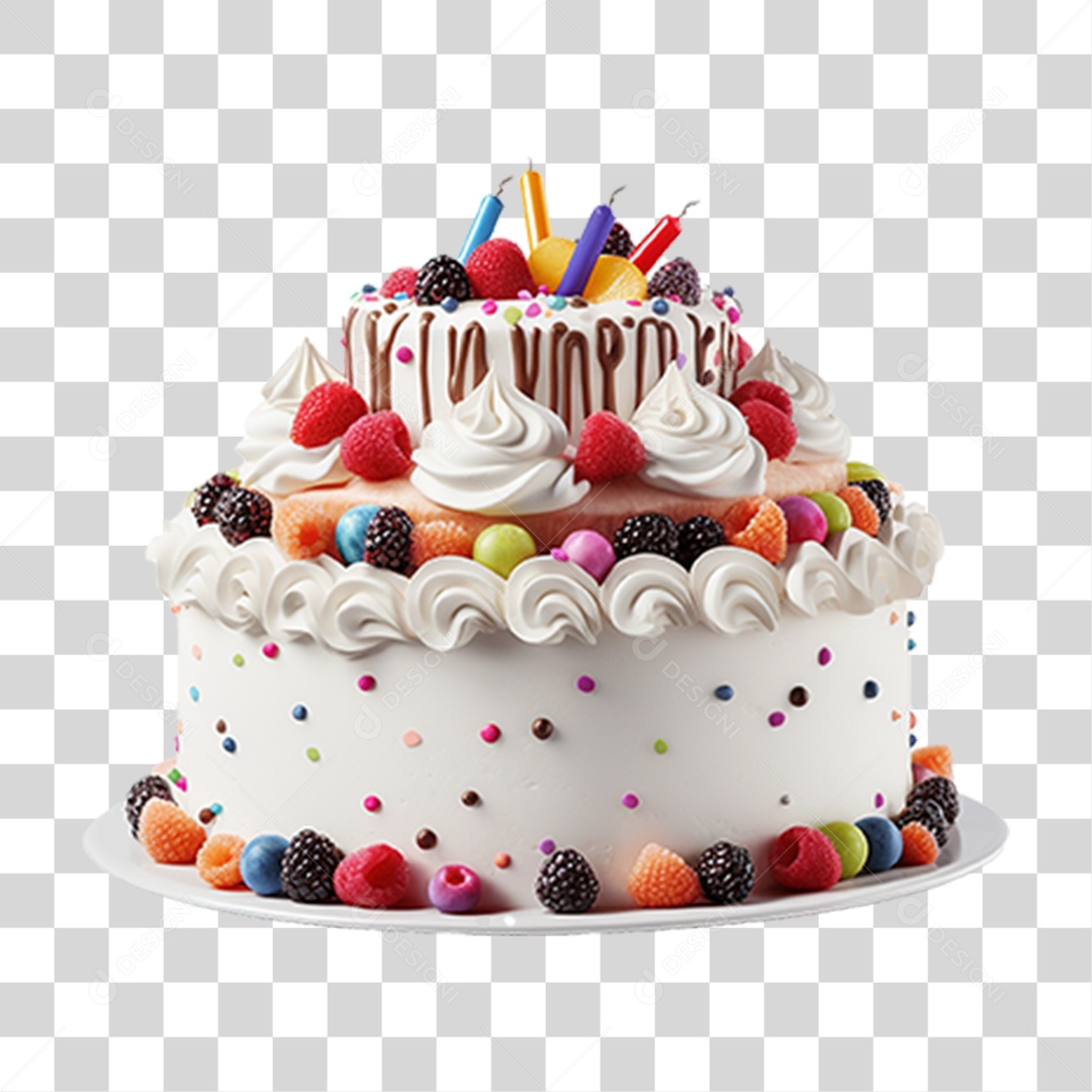 Bolo de Aniversário Enfeitado PNG Transparente