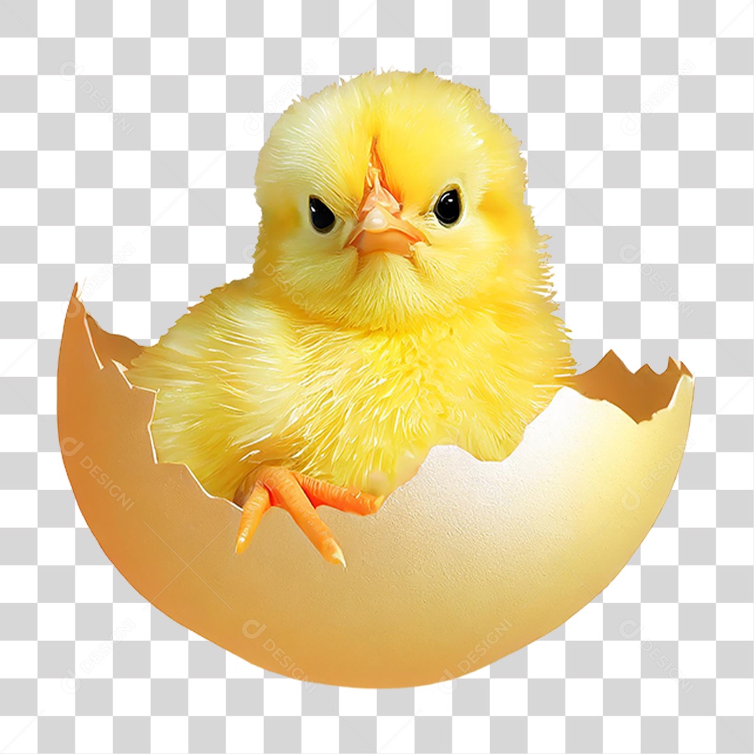 Pintinho Amarelo Saindo do Ovo PNG Transparente