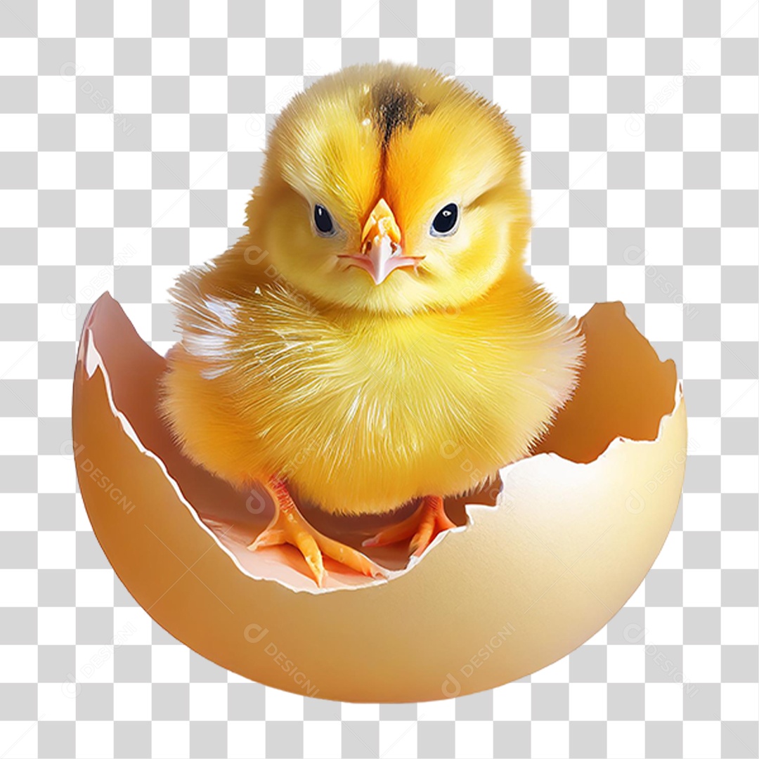 Pintinho Amarelo Saindo do Ovo PNG Transparente