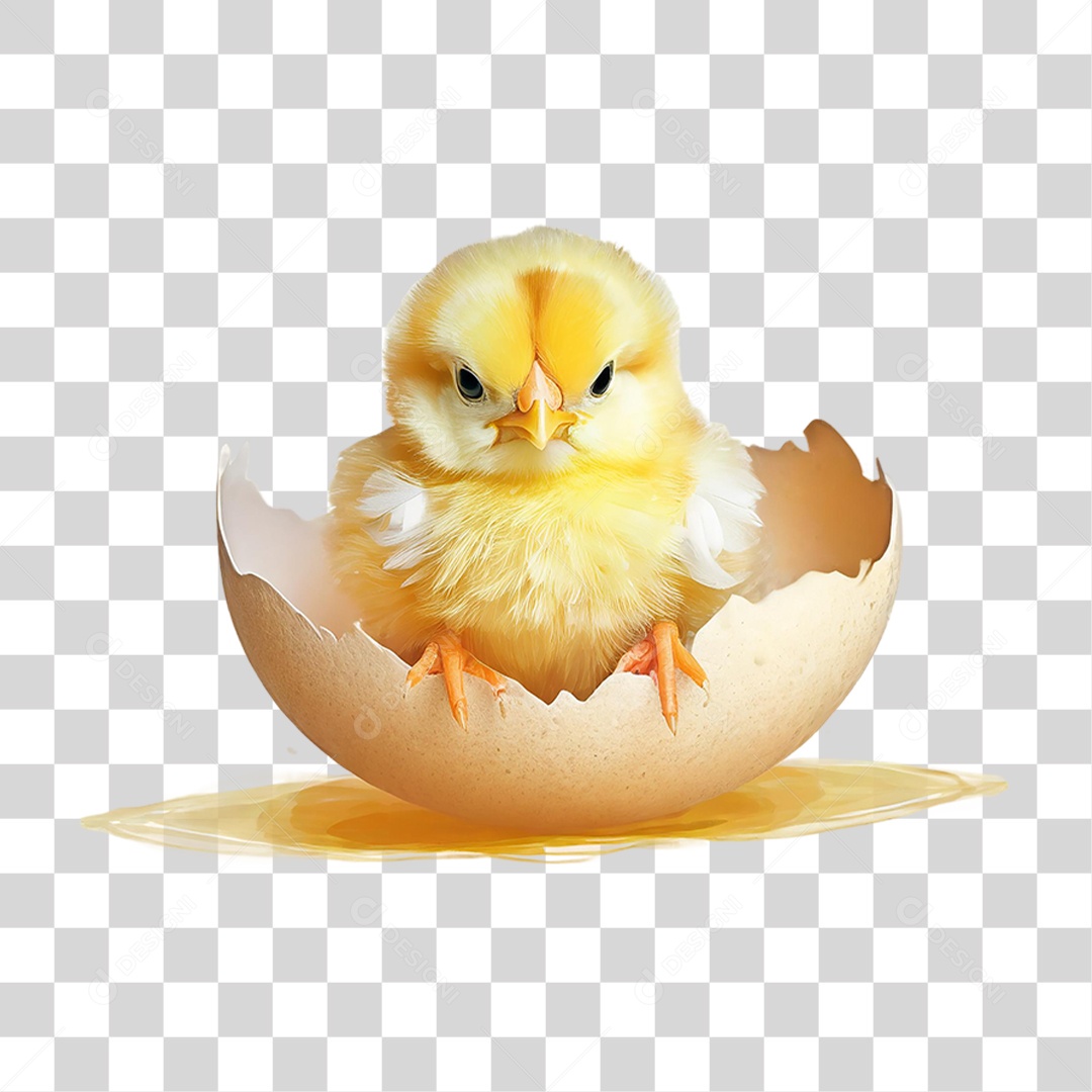 Pintinho Amarelo Saindo do Ovo PNG Transparente