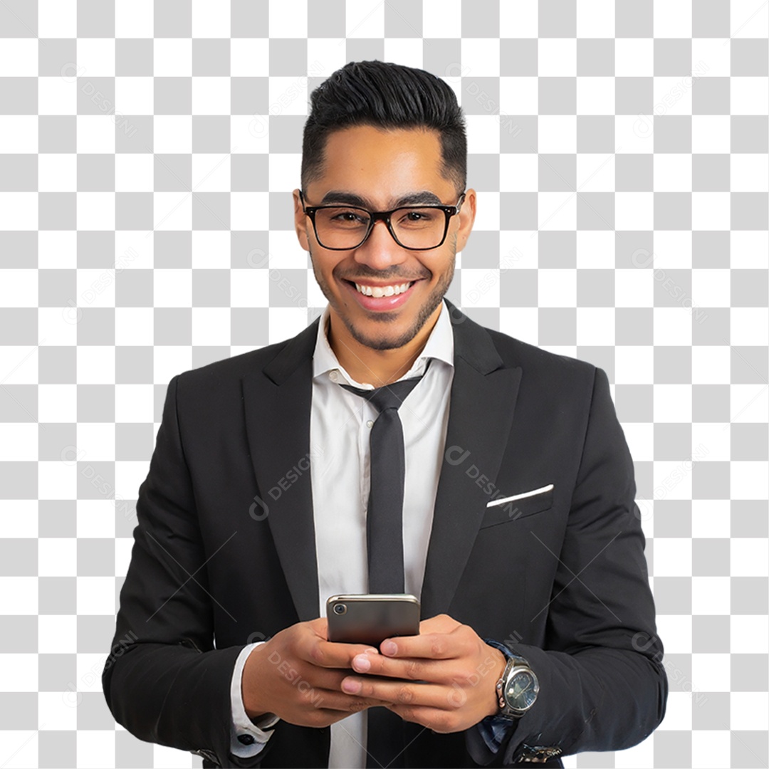 Homem de Negócio Segurando Celular PNG Transparente