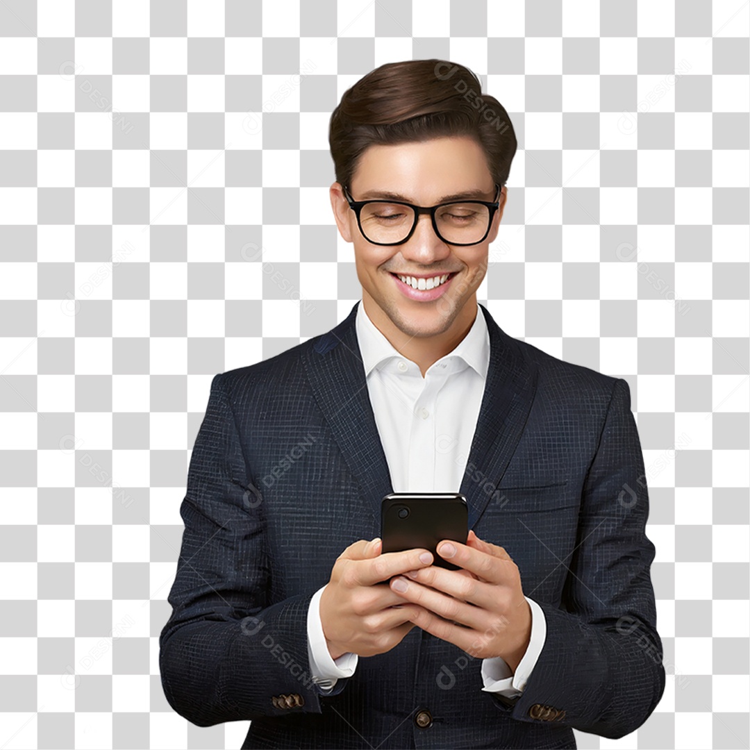 Homem de Negócio Segurando Celular PNG Transparente