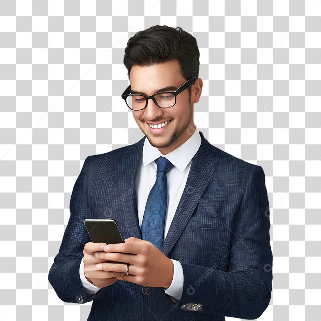 Homem de Negócio Segurando Celular PNG Transparente