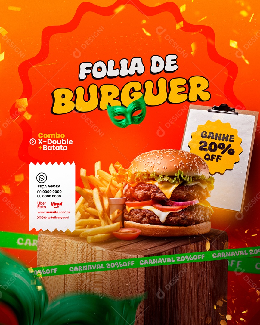 Social Media Folia De Burguer Ganhe 20% Off PSD Editável
