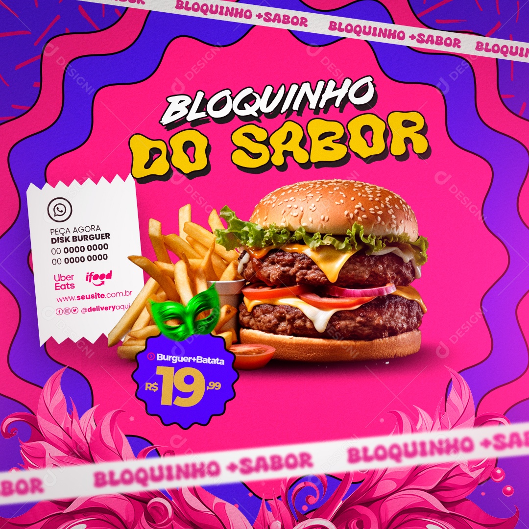 Feed Bloquinho Do Sabor Hamburgueria Social Media PSD Editável