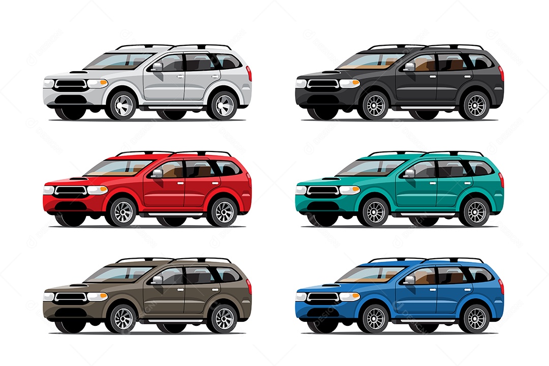 Conjunto de Carros SUVs Ilustração Vetor EPS