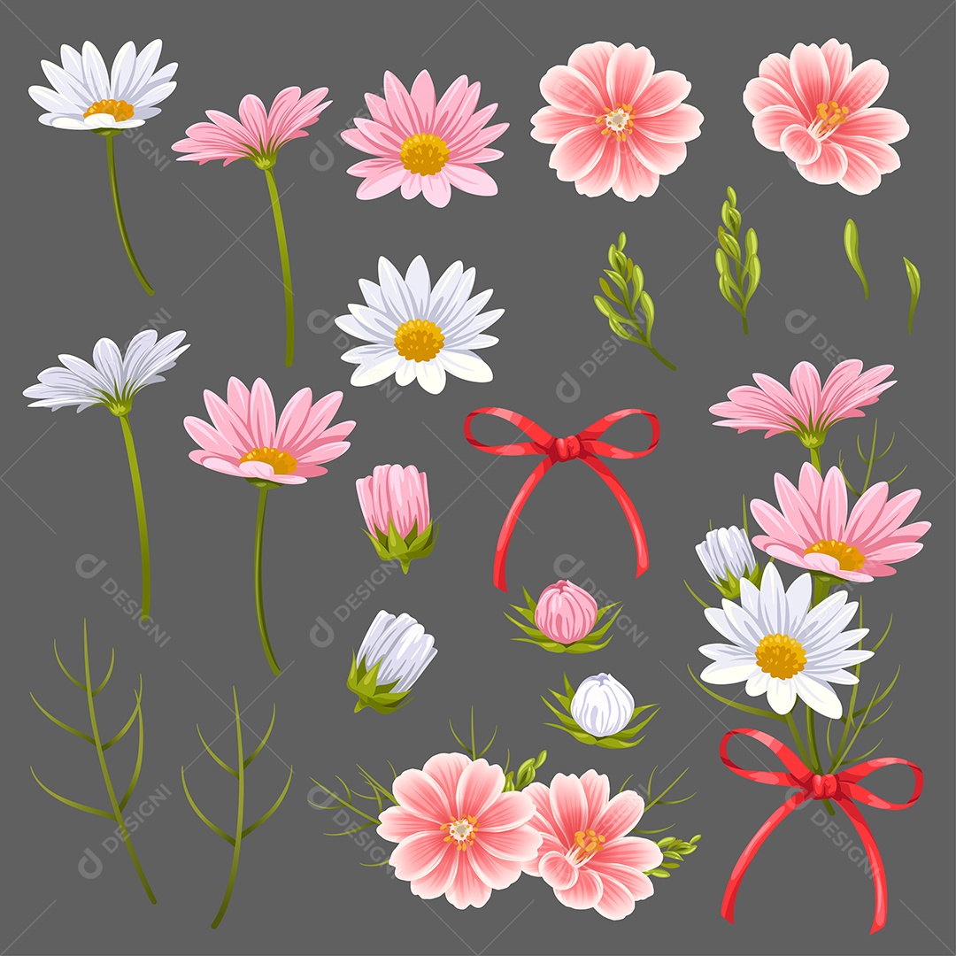 Conjunto de Flores Ilustração Vetor EPS