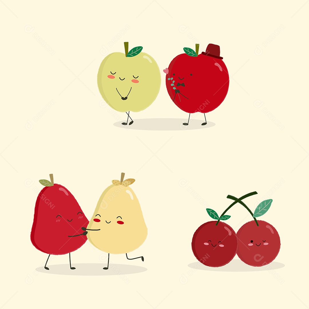 Casal de Frutas Dia dos Namorados Ilustração Vetor EPS