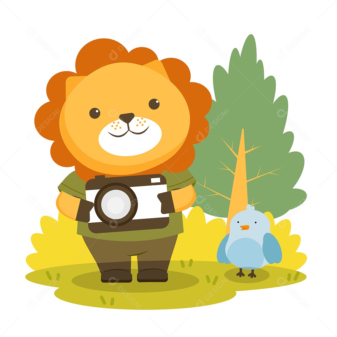 Leão Fotografo Ilustração Vetor EPS