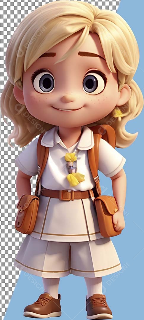 Uniformed Little Girl 3D Back to School Element for PSD Composition