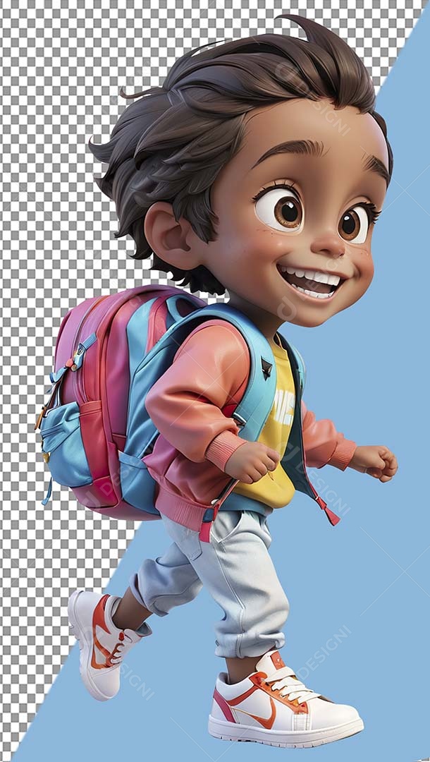 Boy with Backpack 3D Back to School Element for PSD Composition
