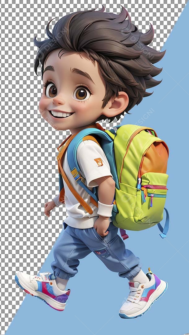 Menino com Mochila Elemento 3D para Composição PSD