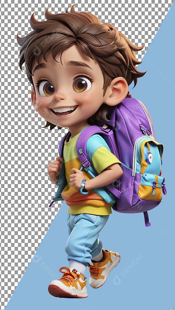 Menino com Mochila Elemento 3D de Volta às Aulas para Composição PSD