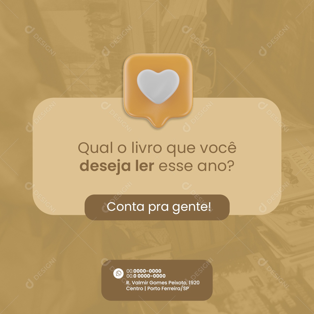 Livraria Qual o livro que você deseja ler esse ano Social Media PSD Editável