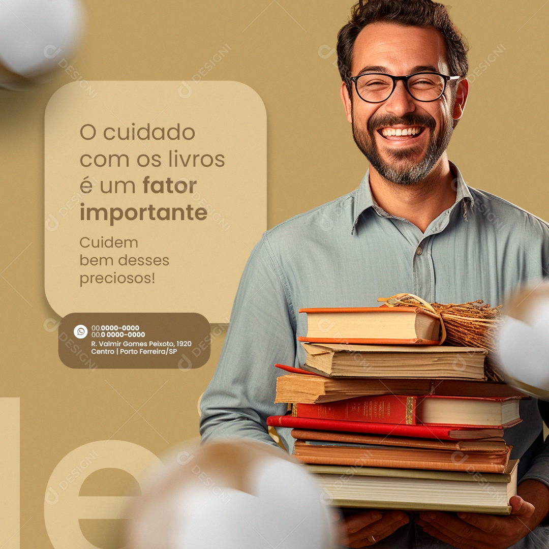 Livraria O cuidado com os livros é um fator importante Social Media PSD Editável