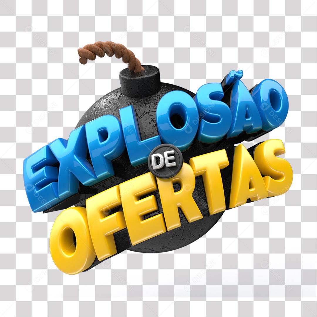 Selo 3D Explosão De Ofertas Azul Amarelo e Preto para Composição PNG Transparente