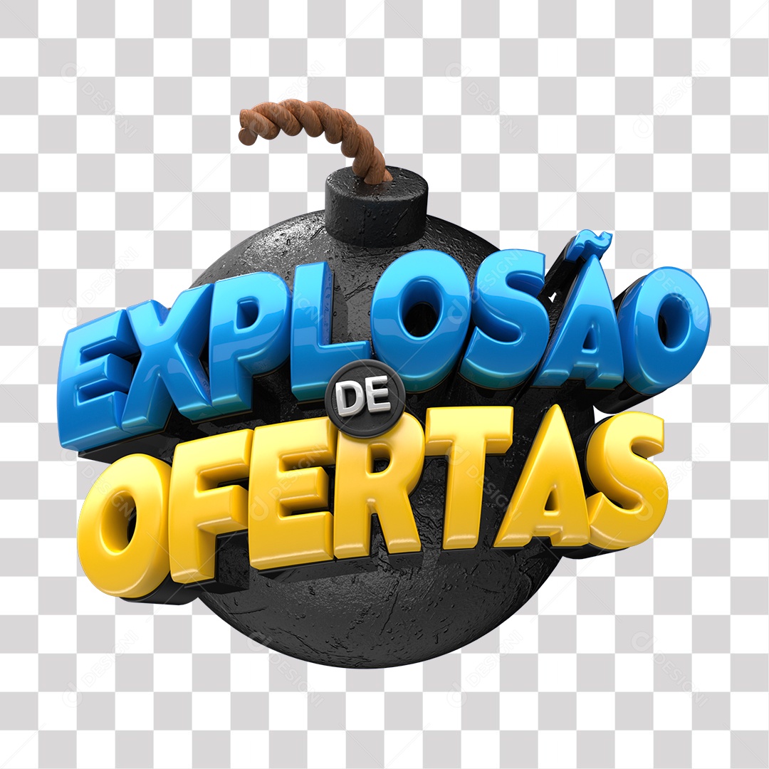 Explosão De Ofertas Selo 3D Azul Amarelo e Preto para Composição PNG Transparente