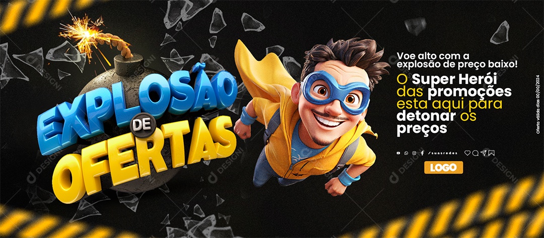 Banner Explosão De Ofertas O Super Herói das promoções lojas Social Media PSD Editável