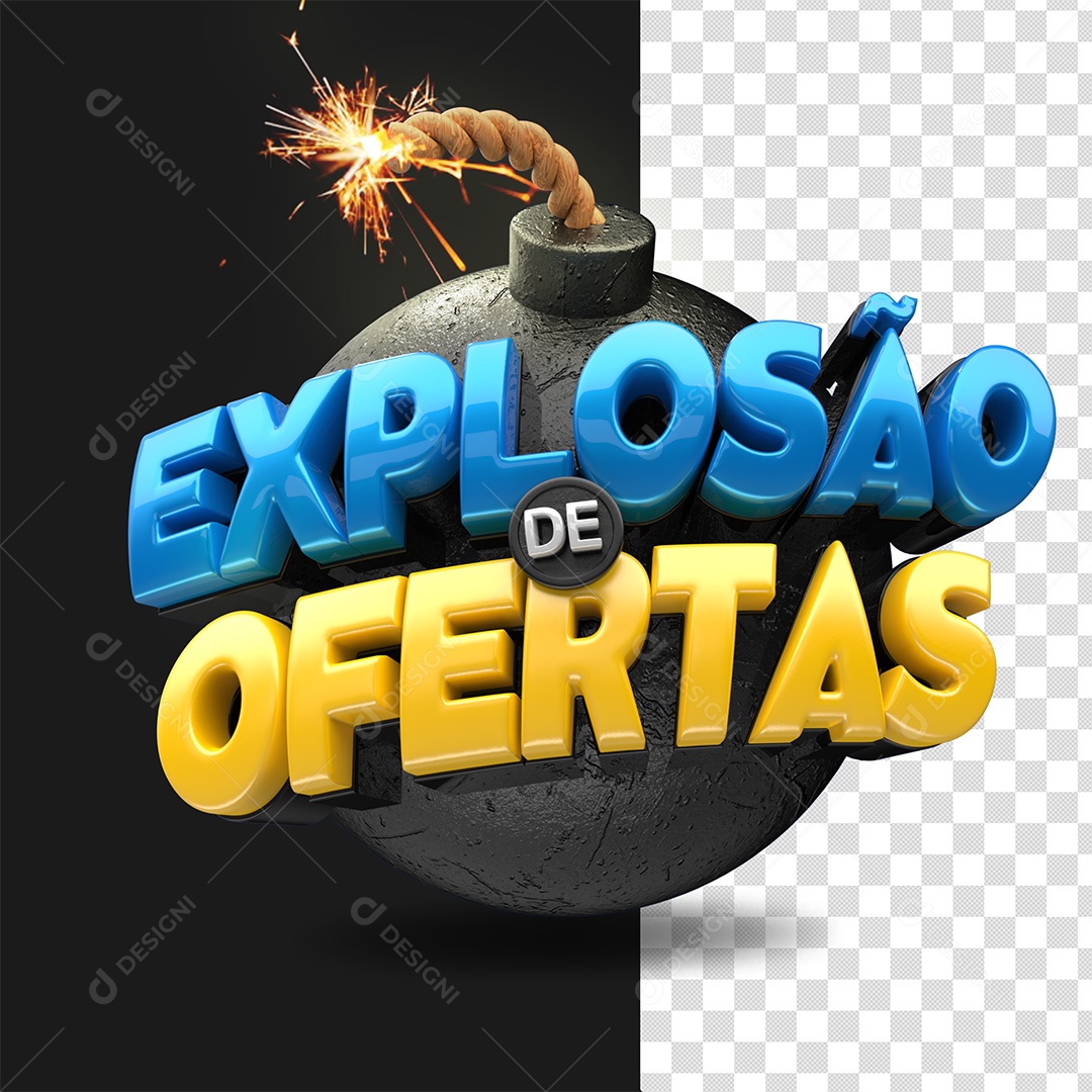 Selo 3D Explosão De Ofertas Azul Amarelo e Preto para Composição PSD