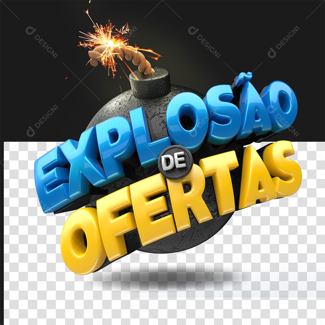 Explosão De Ofertas Selo 3D Azul Amarelo e Preto para Composição PSD