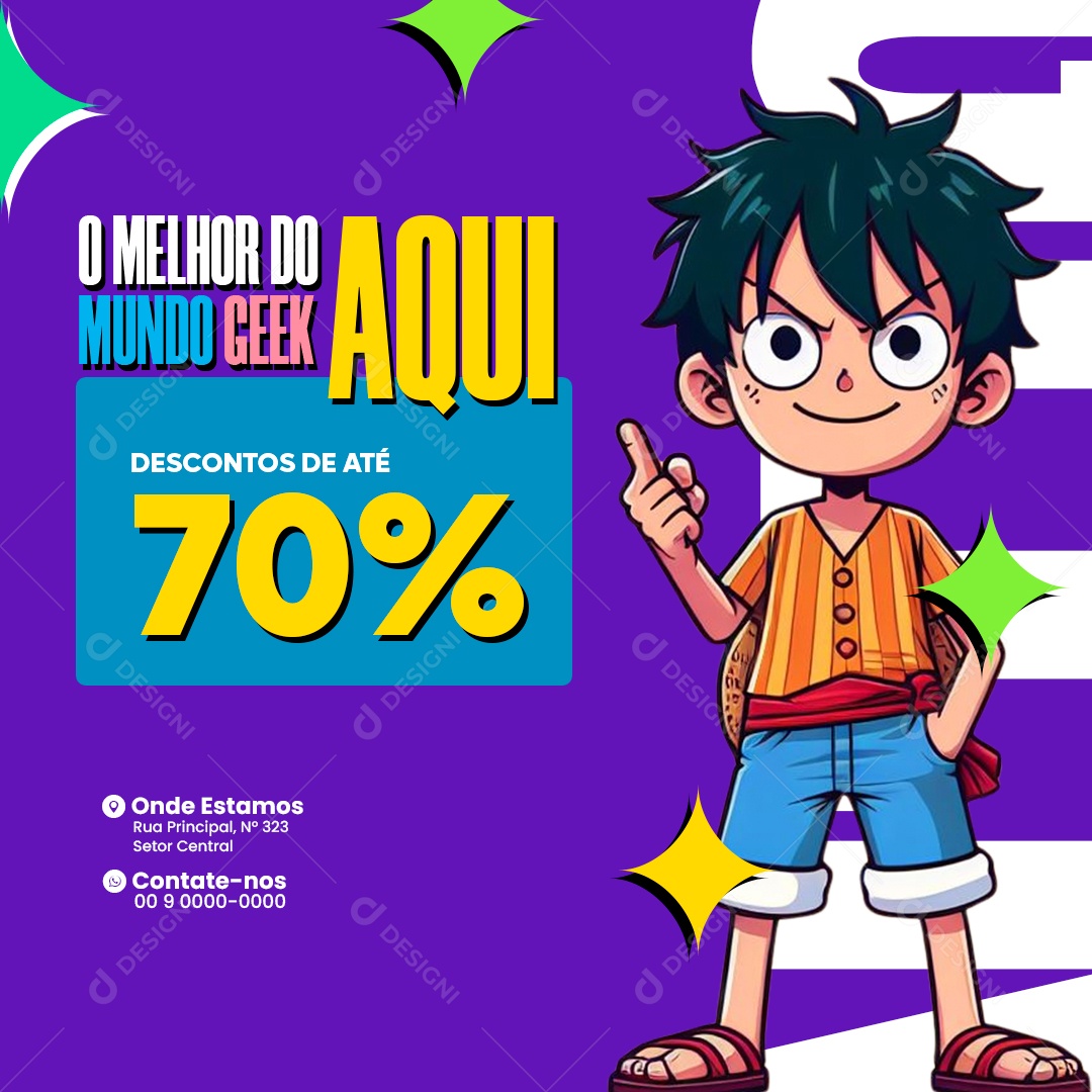 Loja de Artigos Geek O Melhor do Mundo Geek Aqui Descontos Até 70% Social Media PSD Editável